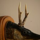 Fish-Wolpi Wolpertinger with Deer Antlers, Pike Head, Predatory Fish Taxidermy Specimen