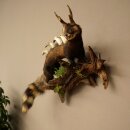 Turón Wolpertinger Wolpi, pieza taxidérmica, cuernos de corzo, colmillos de jabalí, altura 45 cm, 86.11.4