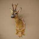 Roebuck Head Mount, New, Height 78 cm, Antlers, Roebuck Head Mount on a Carved Trophy Shield 85.11.119