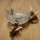 Aschenbecher Glasschale auf Ständer aus drei Stangen Geweih Ascher Reh Keiler