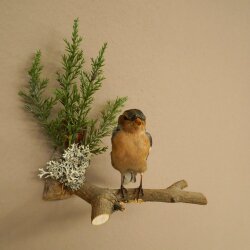 Chaffinch on a Branch, Songbird, Stuffed Bird, Height 19 cm, Stuffed Animal with Marketing Approval