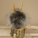 Wolpertinger Wolpi Präparat Mini auf Holz Edelweiss und gelbe Augen Höhe 22 cm 86.1.3.57