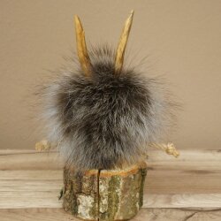 Wolpertinger Wolpi Präparat Mini auf Holz Edelweiss und gelbe Augen Höhe 22 cm 86.1.3.57