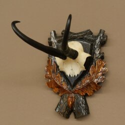 Gamsgeweih Geiß SL bis 22,9cm Gams Gems Geweih auf handgeschnitztem Trophäenschild 47.302