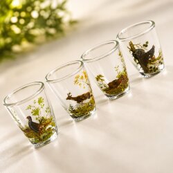 6 teiliges Schnaps Gläser Set "kurz" mit farbigen Jagdmotiv - 2 cl -