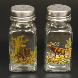 Salz & Pfeffer Streuer SET mit farbigen Jagdmotiv Wildschwein und Hirsch