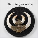 Boar shield, boar board, trophy board, round, dark, AF 17 cm, with oak leaf cover sheet, large