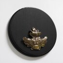 Boar shield, boar board, trophy board, round, dark, AF 17 cm, with oak leaf cover sheet, large