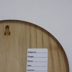 Boar shield, boar board, trophy board, round, dark, AF 17 cm, with oak leaf cover sheet, large