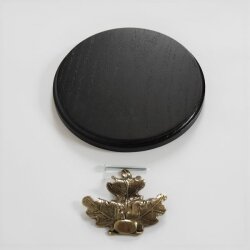 Boar shield, boar board, trophy board, round, dark, AF 17 cm, with oak leaf cover sheet, large