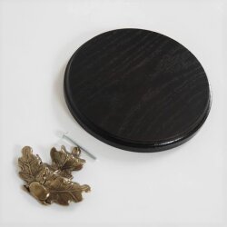 Boar shield, boar board, trophy board, round, dark, AF 17 cm, with oak leaf cover sheet, large