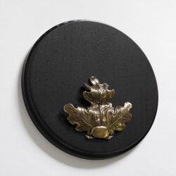 Boar shield, boar board, trophy board, round, dark, AF 17 cm, with oak leaf cover sheet, large
