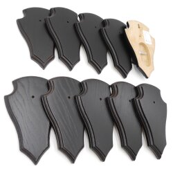 10 pieces of small pointed deer trophy plaque, dark oak, AF 19 cm x 11 cm, with 1 pine compartment