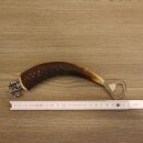 Flaschenöffner mit Hirsch Geweih Stange Hirschhorn Griff mit Endkappe Verzierung Wildschwein stehend GL22cm #27.19.8.11