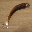 Flaschenöffner mit Hirsch Geweih Stange Hirschhorn Griff mit Endkappe Verzierung Wildschwein stehend GL22cm #27.19.8.11