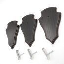 3 Stück Trophäenschilder AF 19 cm x 11 cm Reh Spitze dunkel 3 x Gehörnklammern