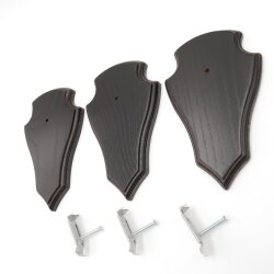 3 Stück Trophäenschilder AF 19 cm x 11 cm Reh Spitze dunkel 3 x Gehörnklammern