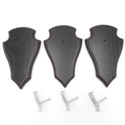 3 Stück Trophäenschilder AF 19 cm x 11 cm Reh Spitze dunkel 3 x Gehörnklammern