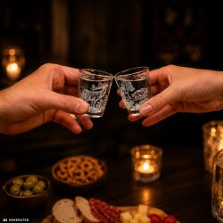 6 teiliges Schnaps Gläser Set "kurz" mit Jagdmotiv in weiß Glas