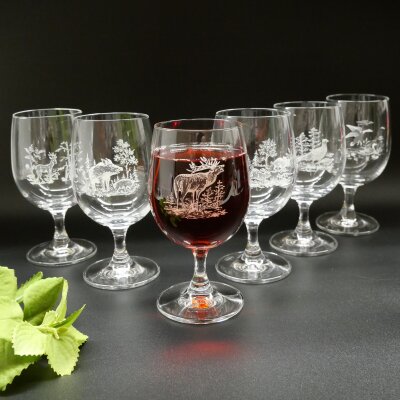 Set di 6 bicchieri da vino con motivo caccia
