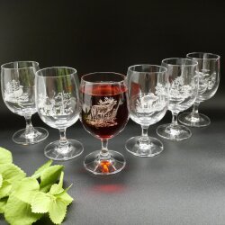 Set di 6 bicchieri da vino con motivo caccia