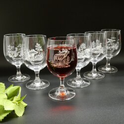 Set di 6 bicchieri da vino con motivo caccia