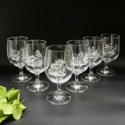 Set di 6 bicchieri da vino con motivo caccia