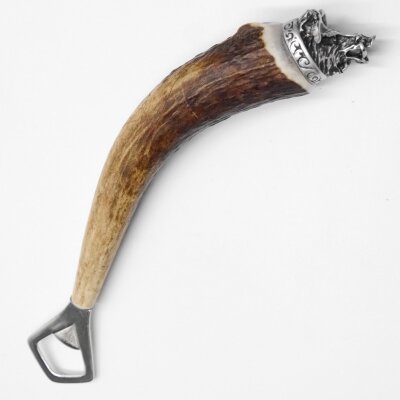 Apribottiglie con corna di cervo Manico in corno di cervo con cappuccio decorativo Testa di cinghiale Testa di cinghiale GL 23 cm #27.19.6.35