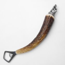 Flaschenöffner Öffner mit Hirsch Geweih Stange Hirschhorn Griff mit Endkappe Verzierung Hirsch stehend GL 24 cm #27.19.7.24