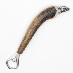 Bottle opener with deer antler handle and end cap decoration, standing deer, GL 24 cm #27.19.7.25