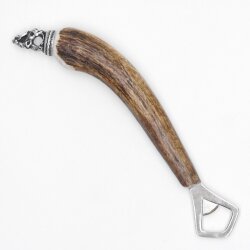 Bottle opener with deer antler handle and end cap decoration, standing deer, GL 24 cm #27.19.7.25
