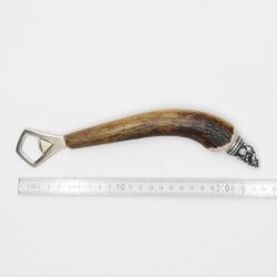 Bottle opener with deer antler handle and end cap decoration, standing deer, GL 24 cm #27.19.7.25