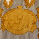 6 corna di capriolo su trofeo intagliato + 1 trofeo intagliato con motivo cervo capriolo corna #22.1042